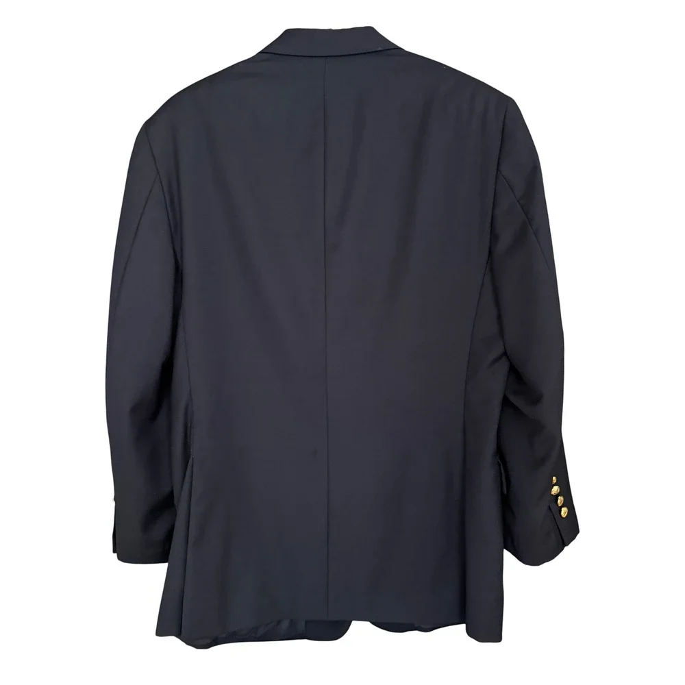 Jos‎ A Bank Travelers Mens Wool Navy Blue Blazer 41R Gold Crest Buttons Tailored